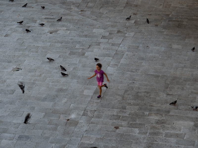 Therapy Room: Girl Playing with Pigeons (Print 26)