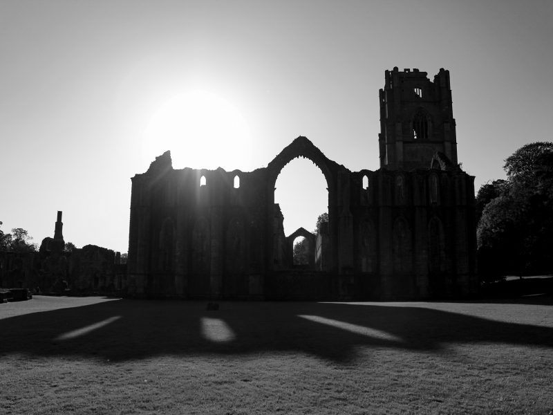 Fountains Abbey At Sunset Black and White (Print 36)