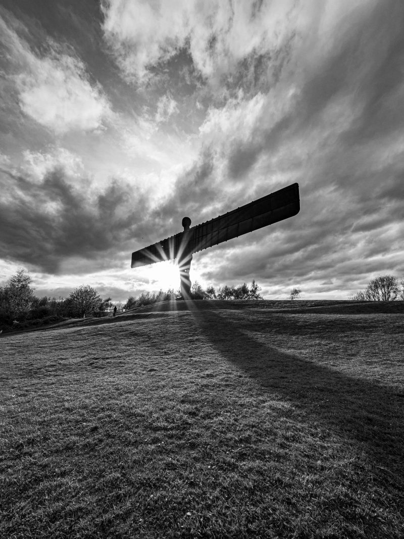 Angel of the North Portrait Sunburst Black & White (Print 383)